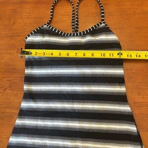 lululemon athletica Black and Gray Striped Power Y Tank Top